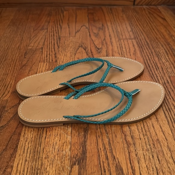 J. Crew New Green Leather Capri Braided Strap Flip Flop Sandals Size 8 - Picture 4 of 8